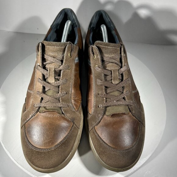 ECCO Mens Shoes Size 12 Suede Leather Sneakers Comfort Casual Brown Blue Lace Up - Picture 2 of 12